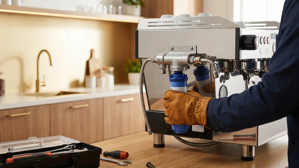 Wasserfilter-Installation an einer Kaffeemaschine