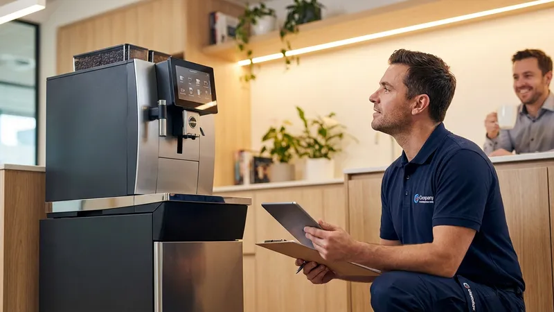 Techniker bei der Wartung einer Kaffeemaschine