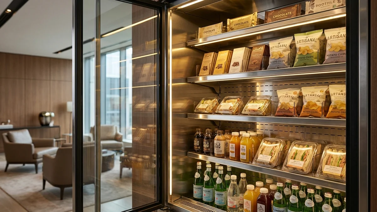 Vielfältiges Sortiment in einem modernen Snackautomaten