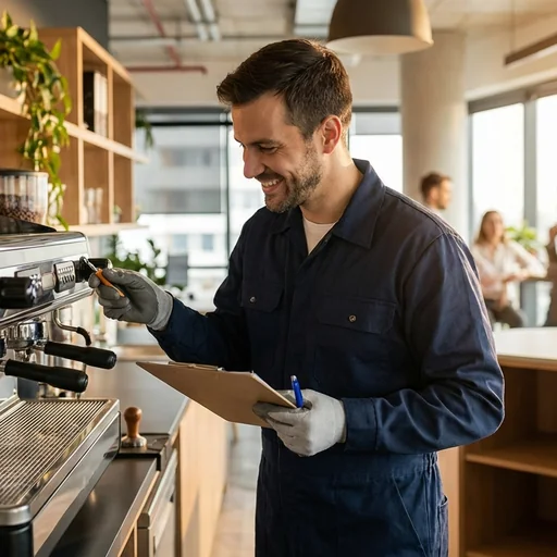 Techniker diagnostiziert Defekt am Kaffeevollautomaten