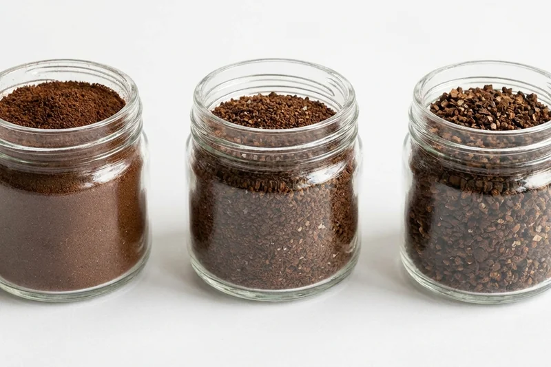 Drei verschiedene Mahlgrade im Vergleich: fein, mittel und grob gemahlen