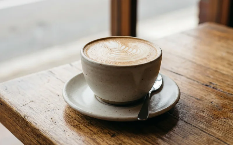 Flat White mit seidigem Mikroschaum in kleiner Keramiktasse