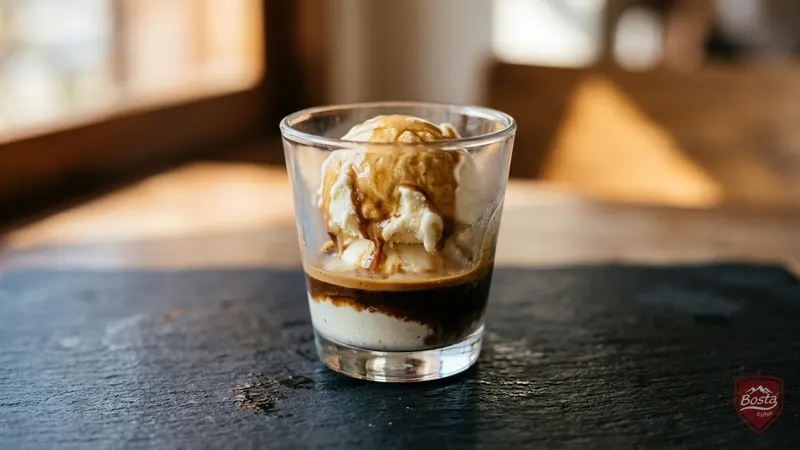 Affogato im Glas – Espresso über Vanilleeis