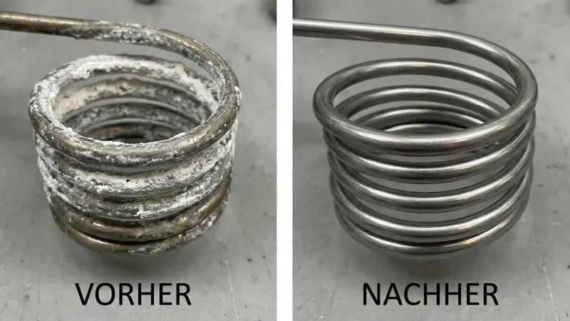 Vorher-Nachher-Vergleich: Verkalkte vs. saubere Heizrohre