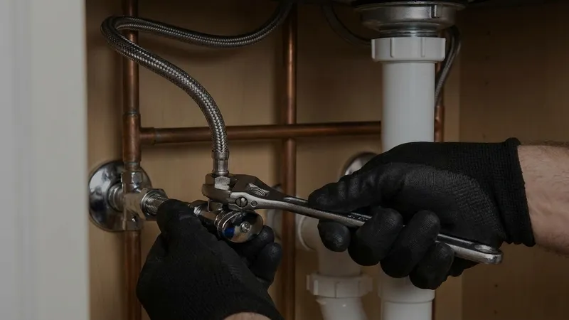Techniker installiert Wasseranschluss für Kaffeemaschine