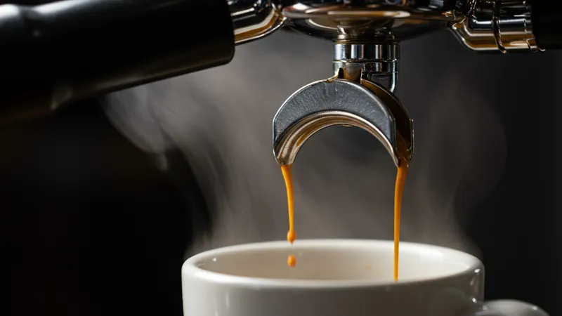 Espresso-Extraktion mit goldenem Kaffeestrahl
