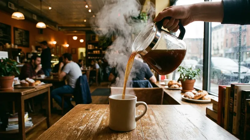 Große Tasse Filterkaffee wird eingeschenkt