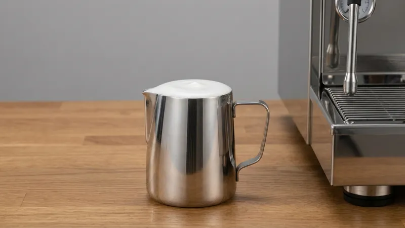 Milchkännchen mit perfekt aufgeschäumtem Microfoam