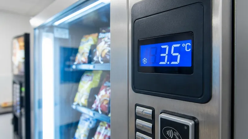 Digitale Temperaturanzeige an einem gekühlten Snackautomaten