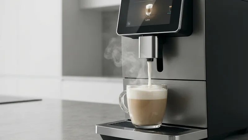 Automatisches Milchsystem eines Kaffeevollautomaten beim Aufschäumen