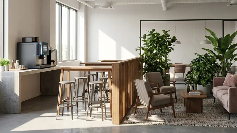 Zonierung eines modernen Pausenraums mit Kaffee-Ecke und Sitzbereich
