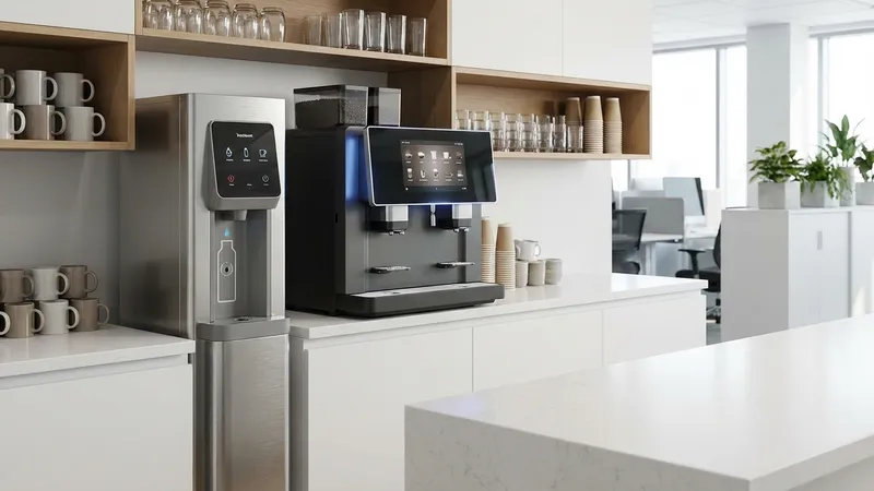 Wasserspender und Kaffeevollautomat im modernen Pausenraum