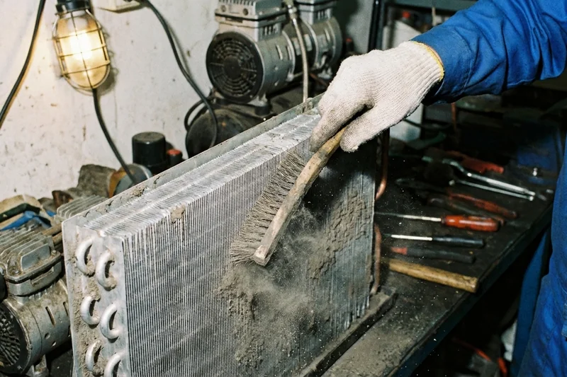 Kühlaggregat eines Snackautomaten bei der Reparatur
