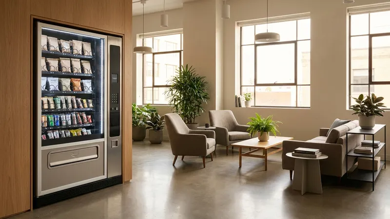 Snackautomat im modernen Pausenraum mit Mitarbeitern