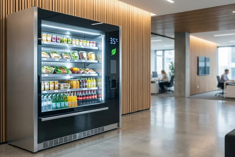 Moderner Kühlautomat mit digitaler Temperaturanzeige und energieeffizienter LED-Beleuchtung