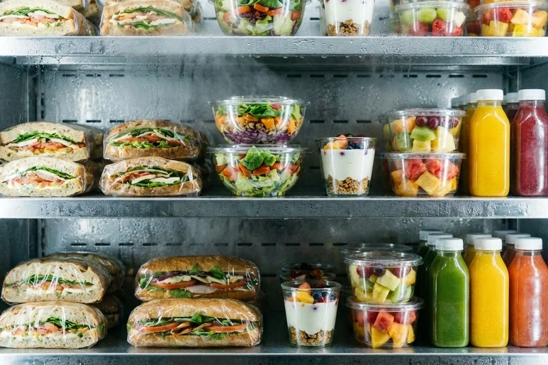 Frische Produkte im gekühlten Automaten: Sandwiches, Salate, Joghurt und Säfte